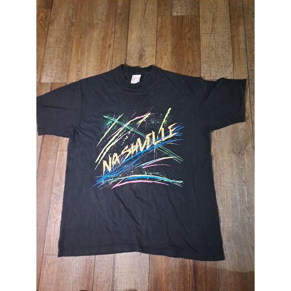 Single Stitch Nashville Shirt Mens L Black Neon Splattered Paint Tourist Tee
